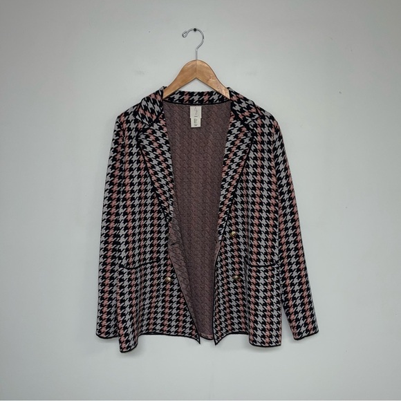 Joie Blazer Women’s Size Small Black Grey Houndstooth Knit Gold Double-Breasted - Picture 3 of 9